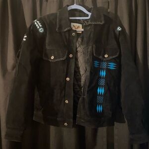 Black Jacket with Blue Tribal Design